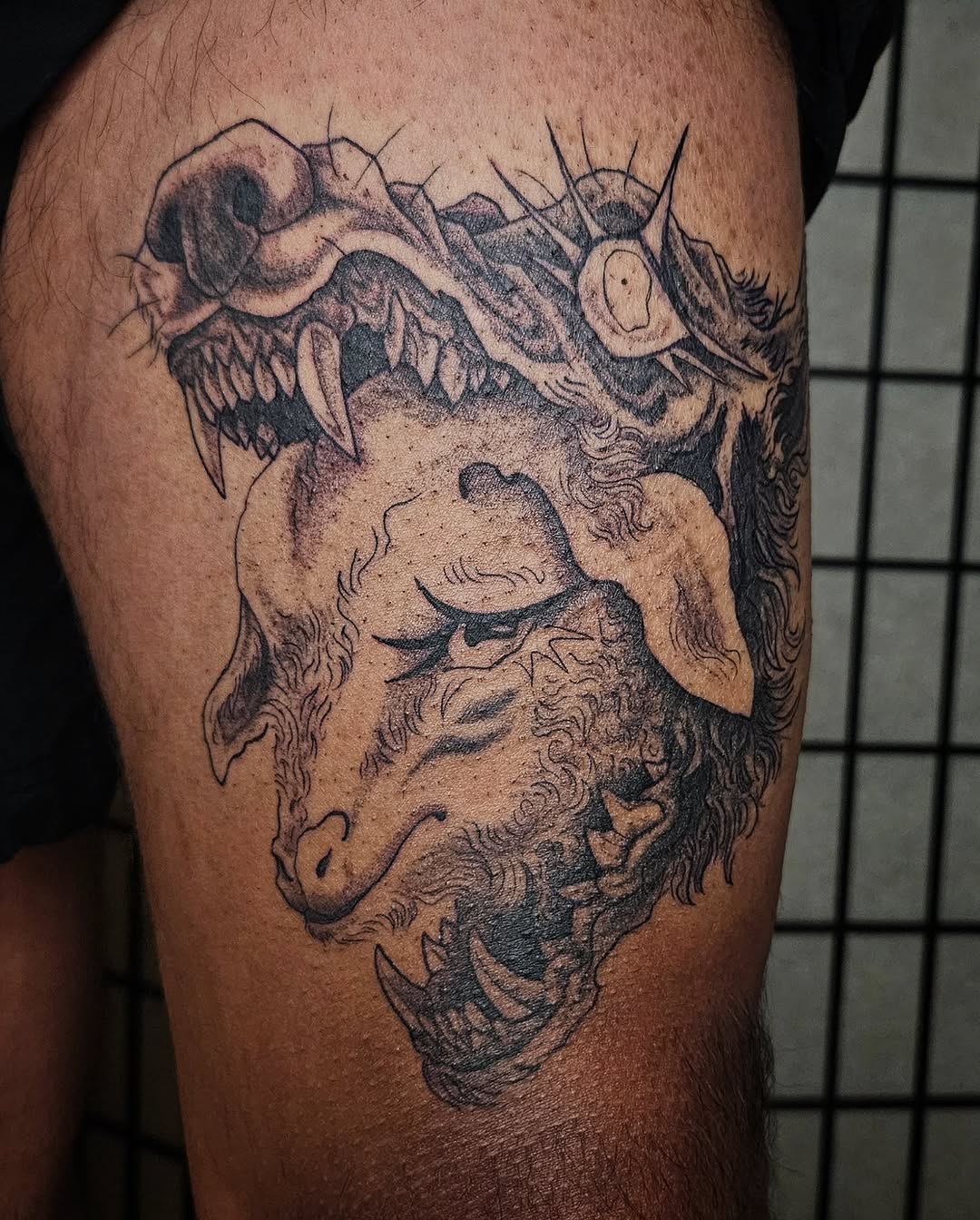 Tattoo by @pin.poked_ β dark_realism, black_and_grey