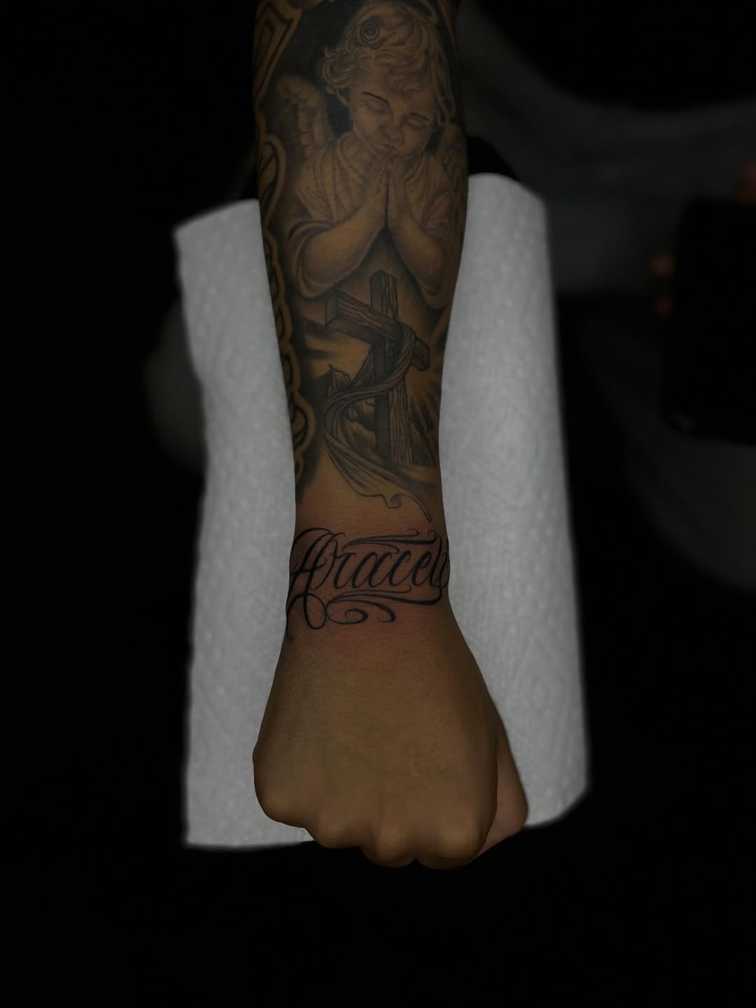 Tattoo by @benji_tattoos714 — black_and_grey, lettering_script