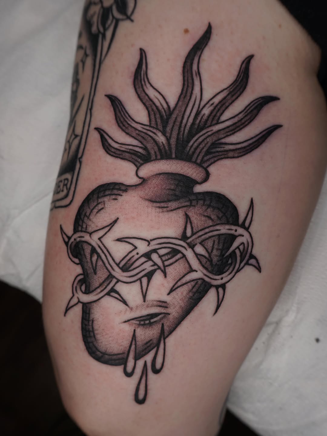 Tattoo by @sarahxtinetattoo — blackwork, illustrative
