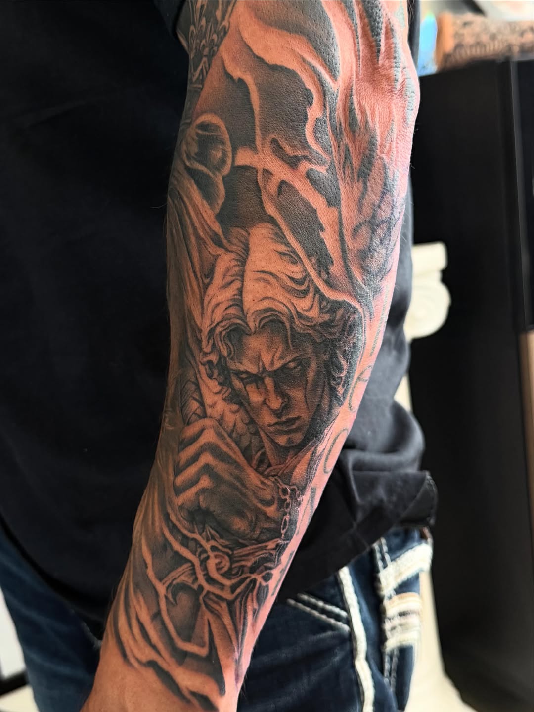 Tattoo by @medusa_michelletattoos — realism, black_and_grey