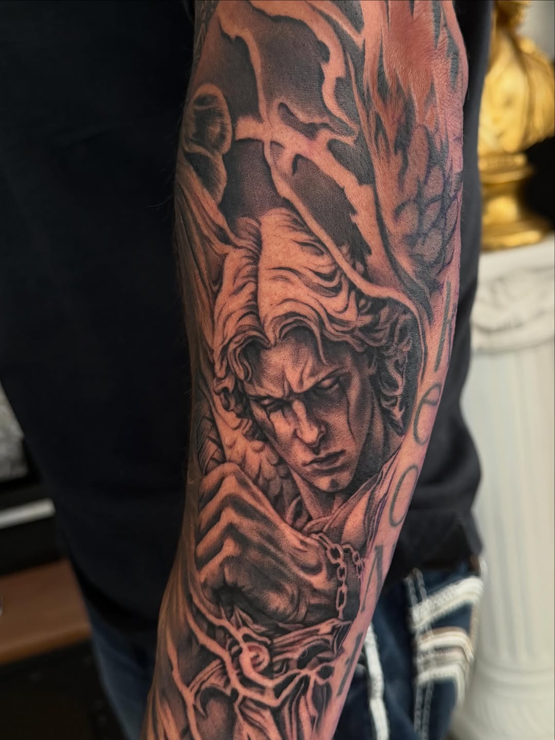 Tattoo by @medusa_michelletattoos — realism, black_and_grey