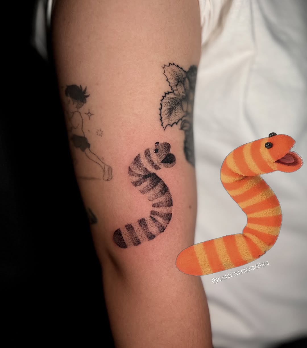 Tattoo by @casketdoodles — illustrative, dotwork