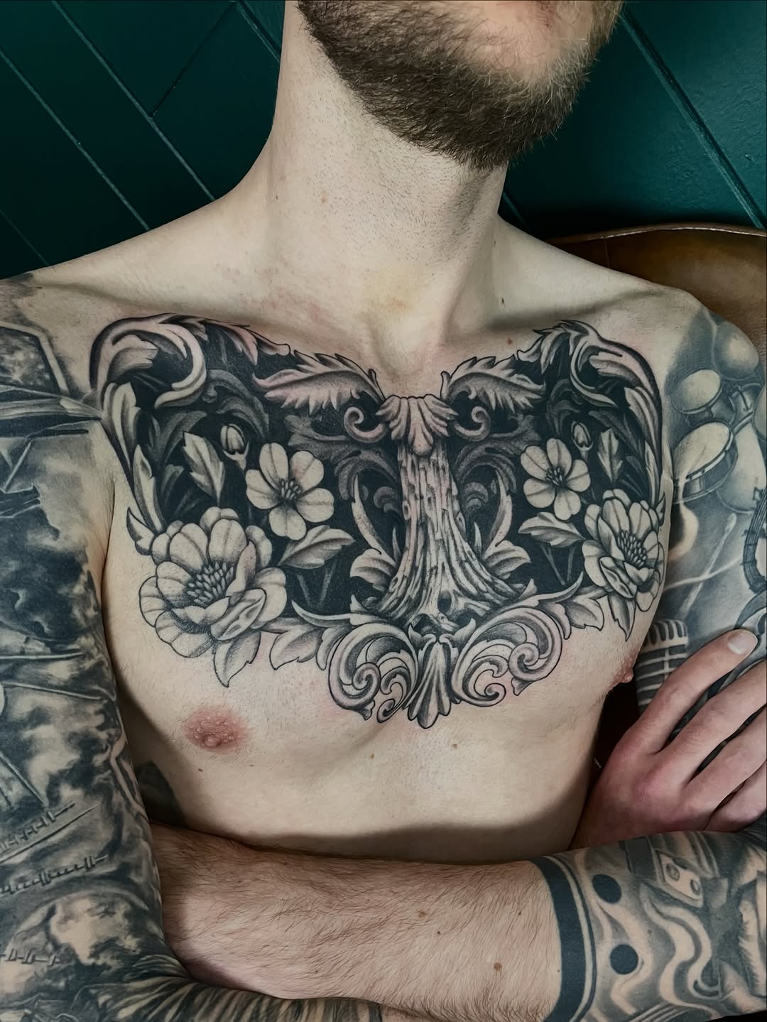 Tattoo by @corn.on.the.jacob — black_and_grey, ornamental