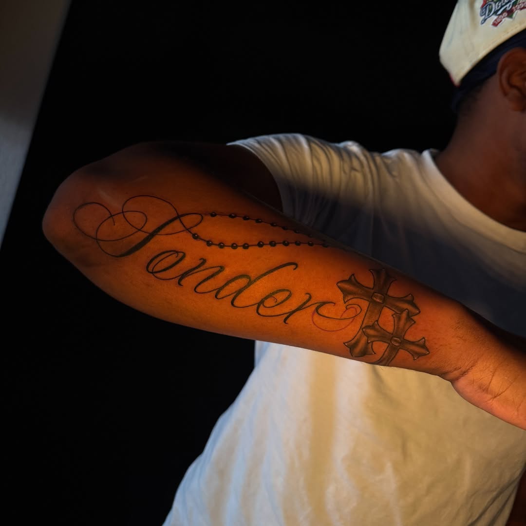 Tattoo by @inkedbydaniii — lettering_script, chicano