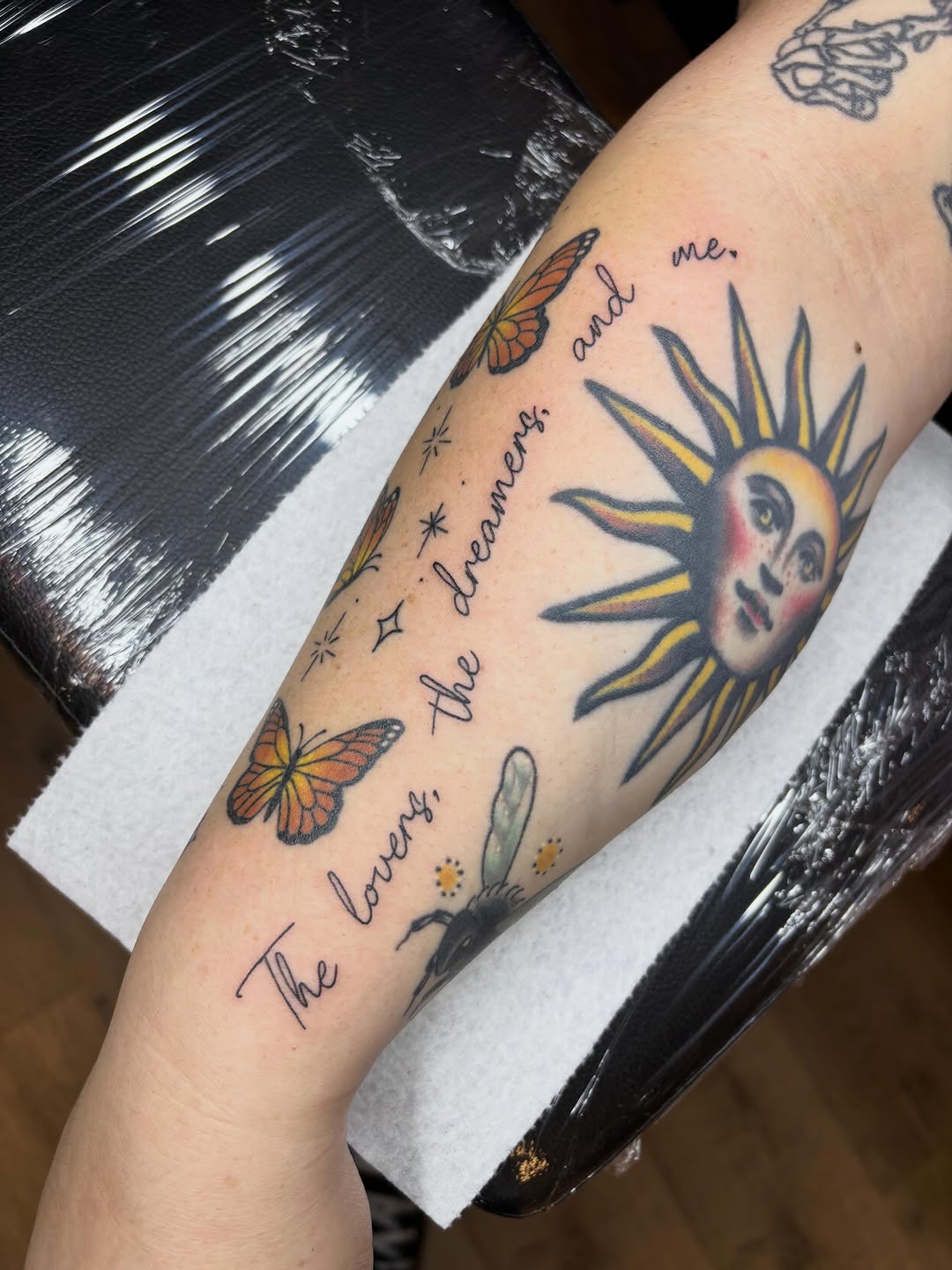 Tattoo by @malia_tattoos — illustrative, lettering_script