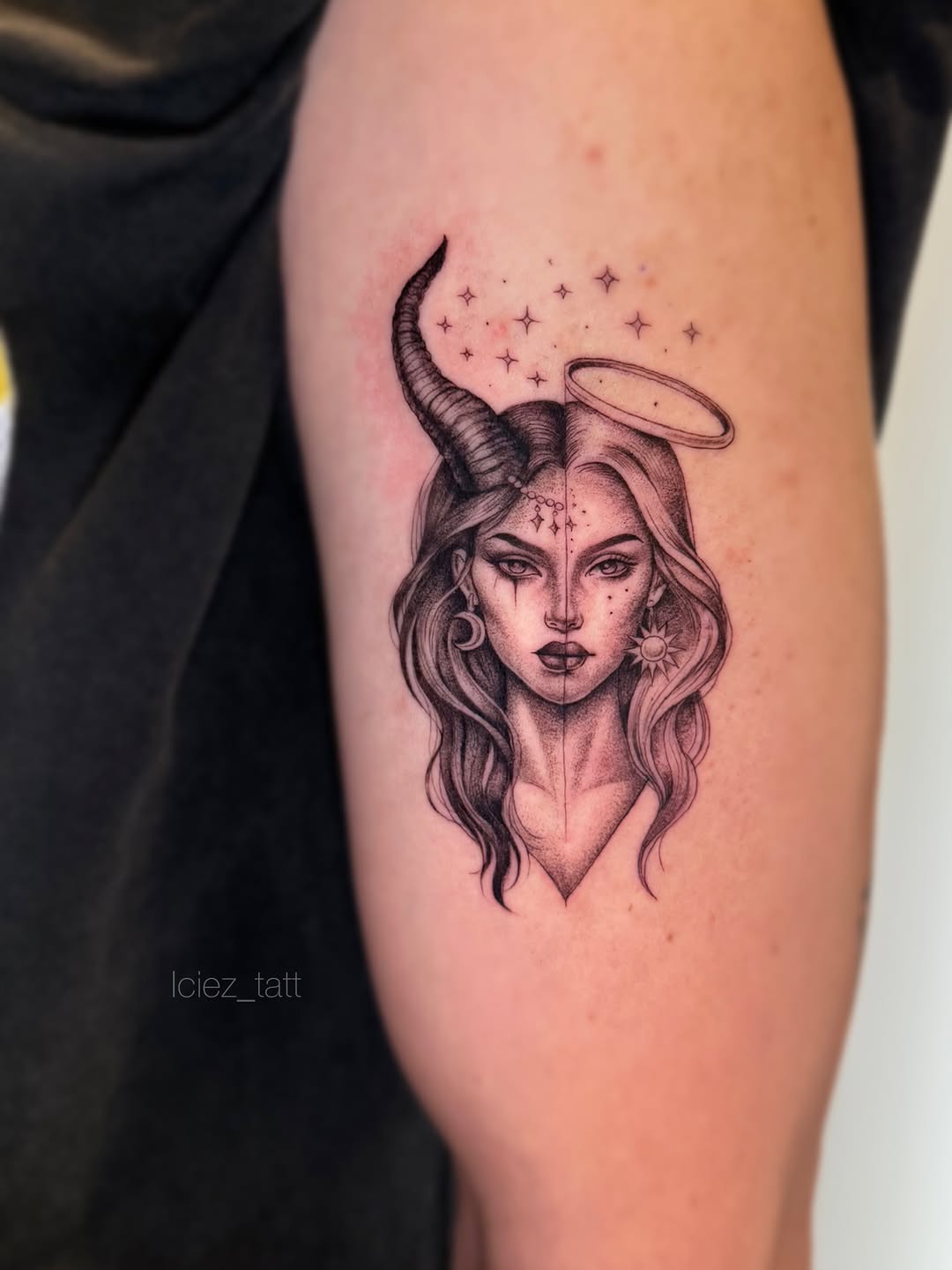 Tattoo by @iciez_tatt — illustrative, black_and_grey