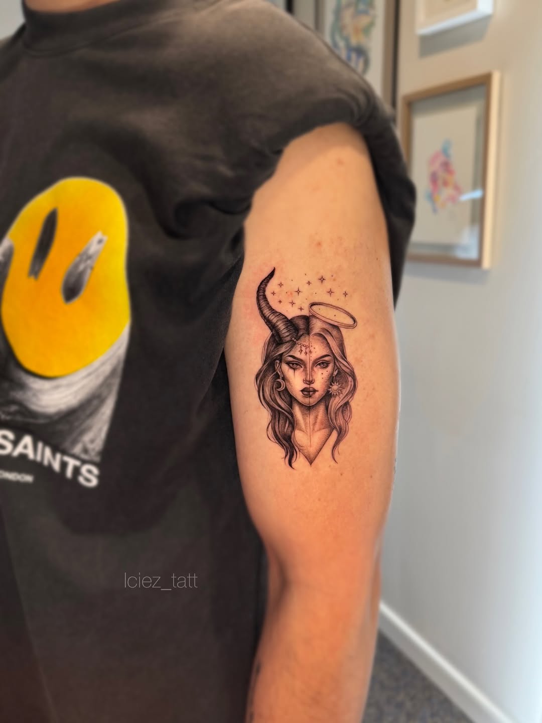 Tattoo by @iciez_tatt — illustrative, black_and_grey