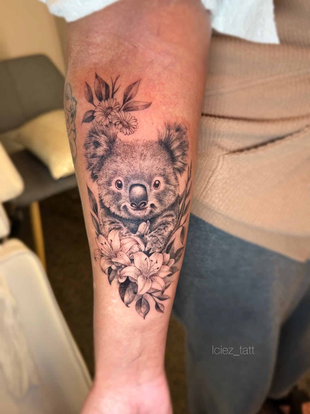 Tattoo by @iciez_tatt β realism, black_and_grey