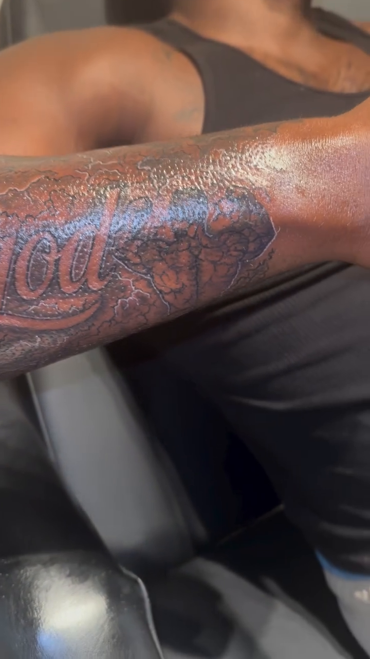 Tattoo by @tatzbythadon โ lettering_script, blackwork
