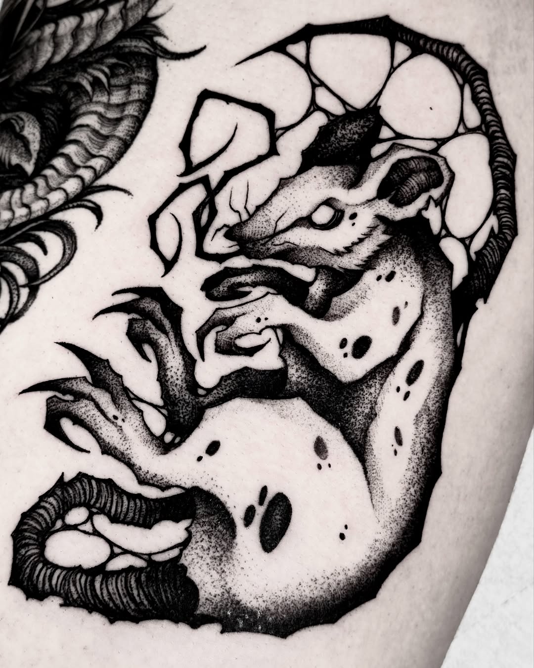 Tattoo by @bryanblack.ttt — black_and_grey, dotwork