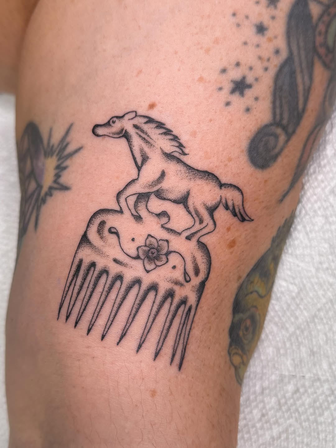 Tattoo by @rinoski.tattoo — illustrative, black_and_grey