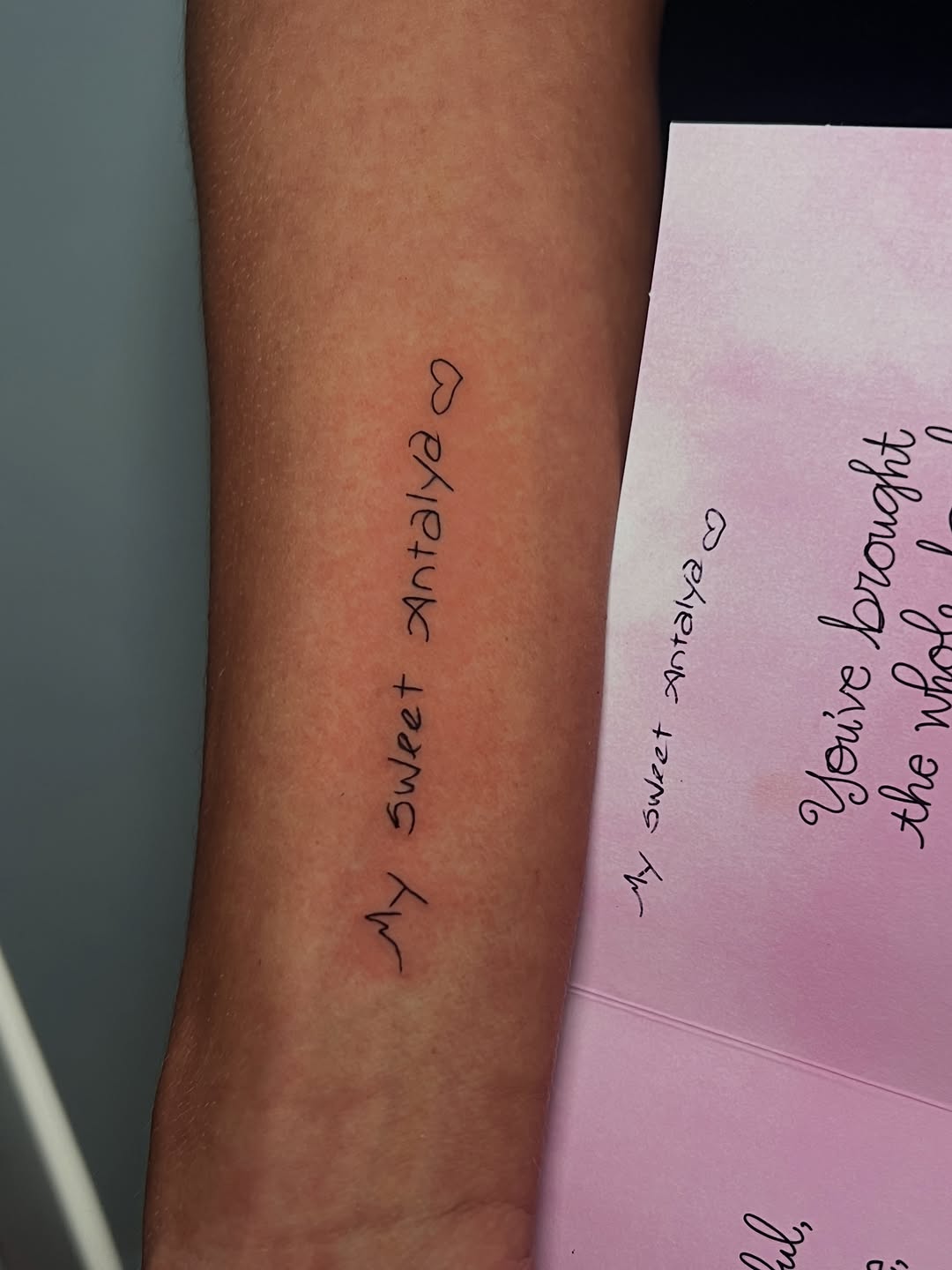 Tattoo by @eleana_tattooart — lettering_script, fine_line