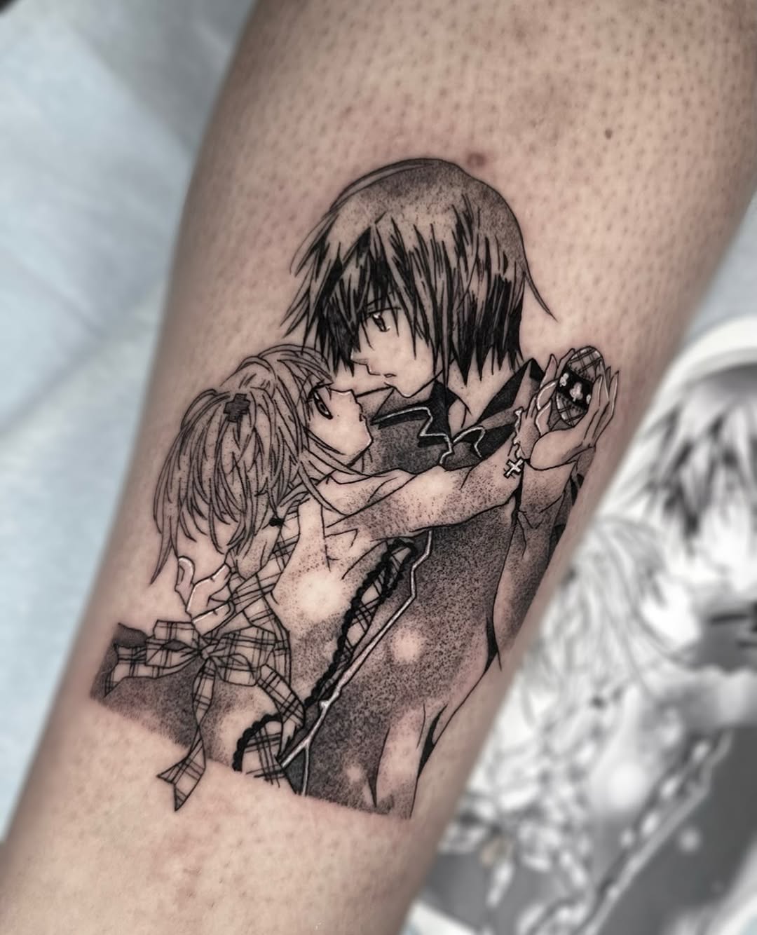 Tattoo by @kkimnida โ anime, black_and_grey