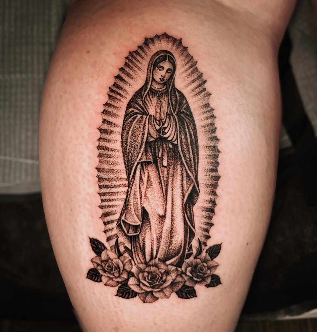 Tattoo by @vblock.dice β black_and_grey, chicano