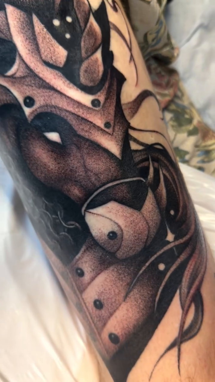 Tattoo by @roobusmoonwitch — black_and_grey, realism