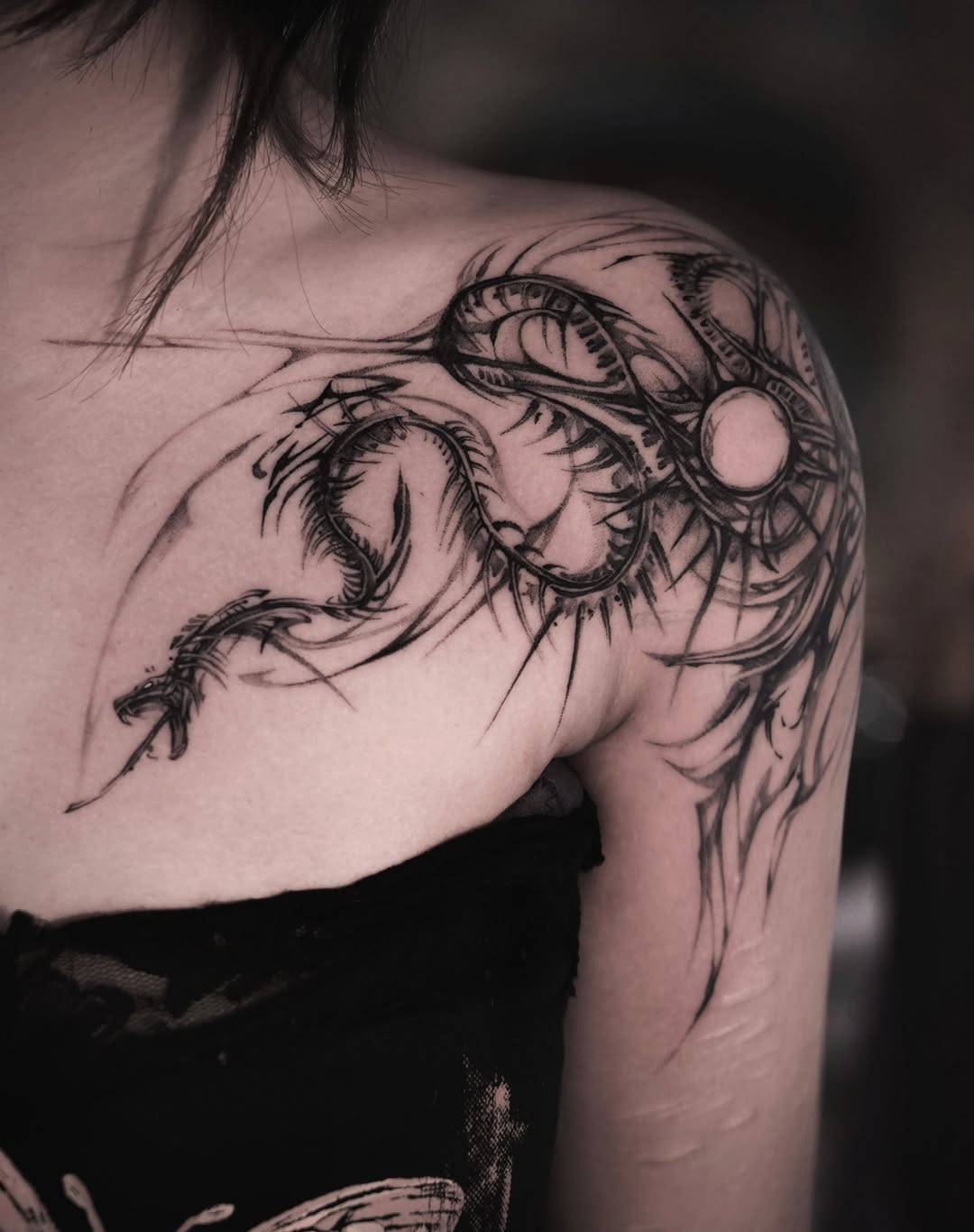 Tattoo by @dowoo_tattoo β blackwork, dark_realism