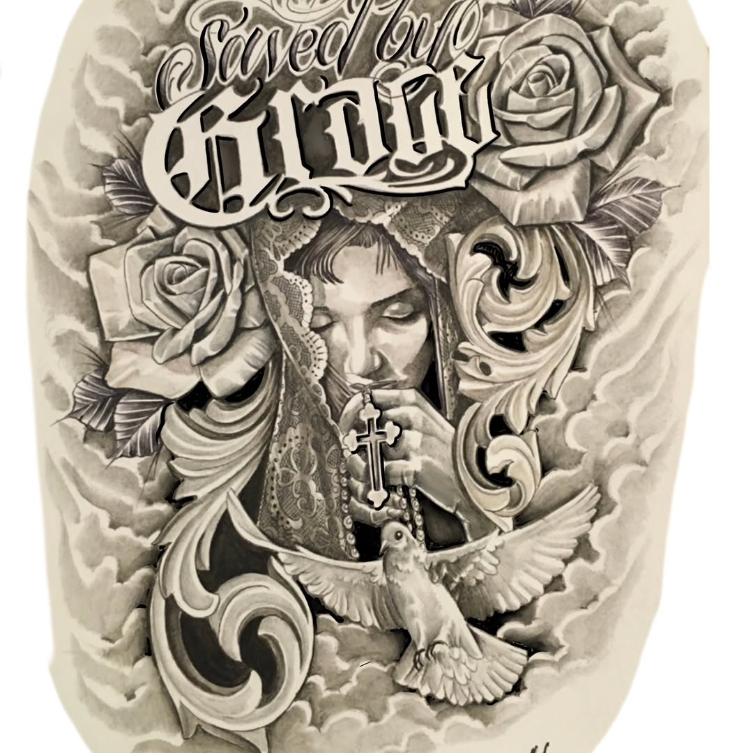 Tattoo by @j.garcia_tattooz — chicano, black_and_grey