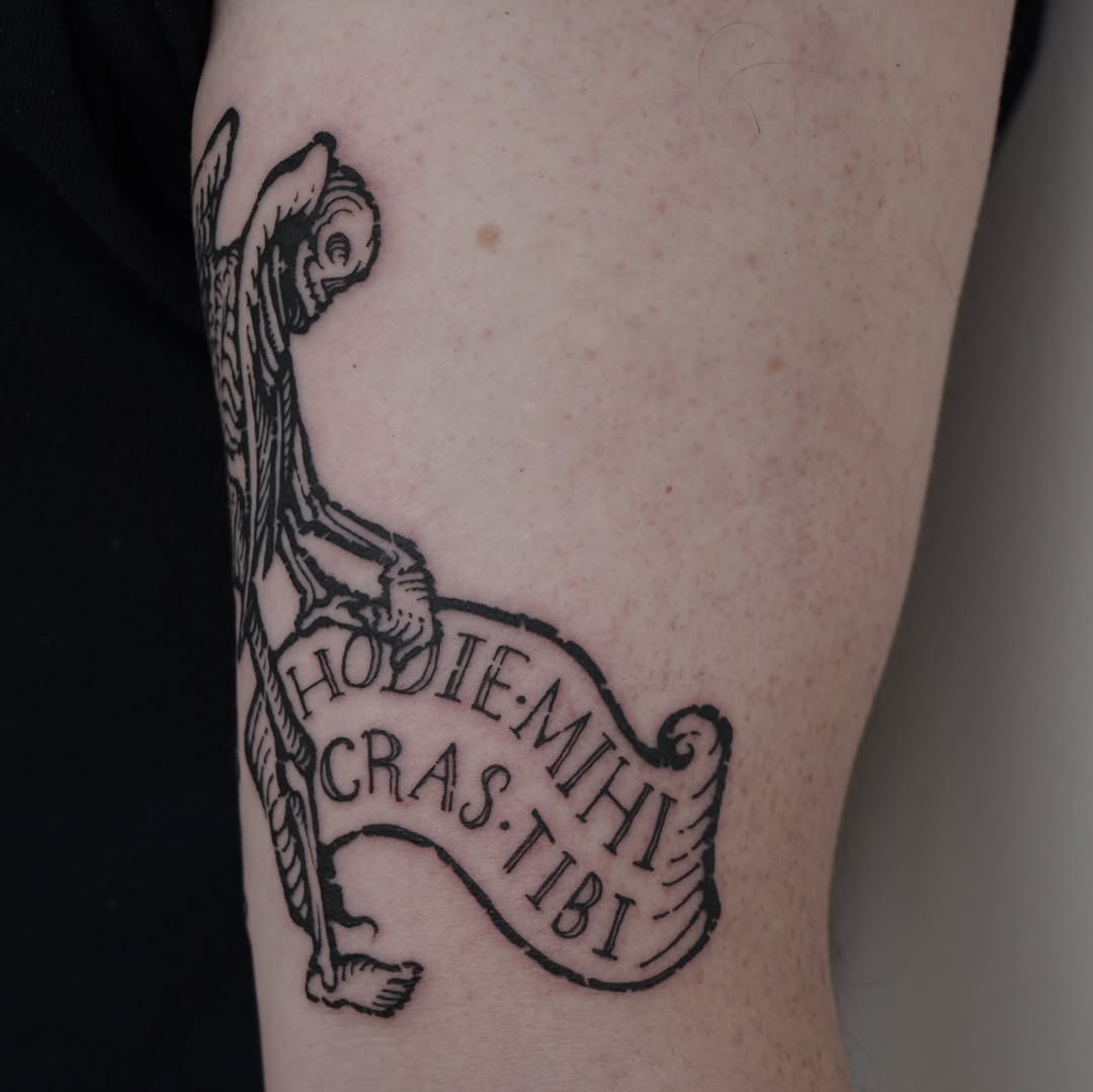 Tattoo by @jefe.ink โ lettering_script, blackwork