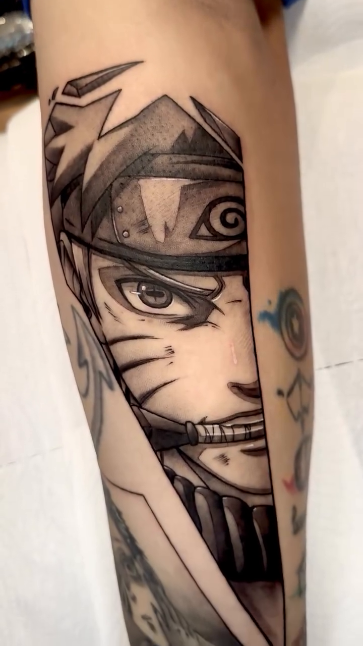 Tattoo by @yatattoos — anime, black_and_grey