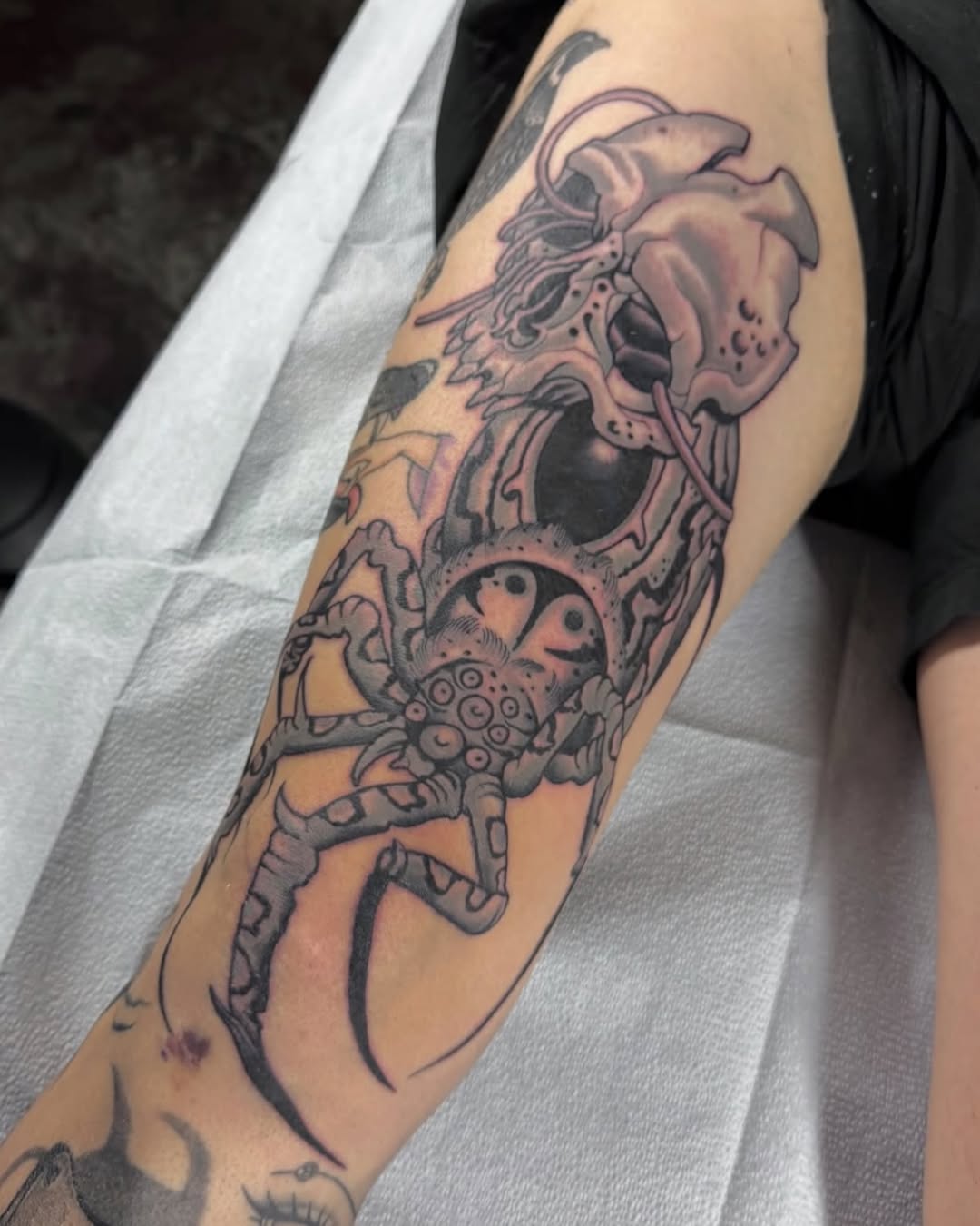Tattoo by @alliemarietattoos — black_and_grey, dark_realism