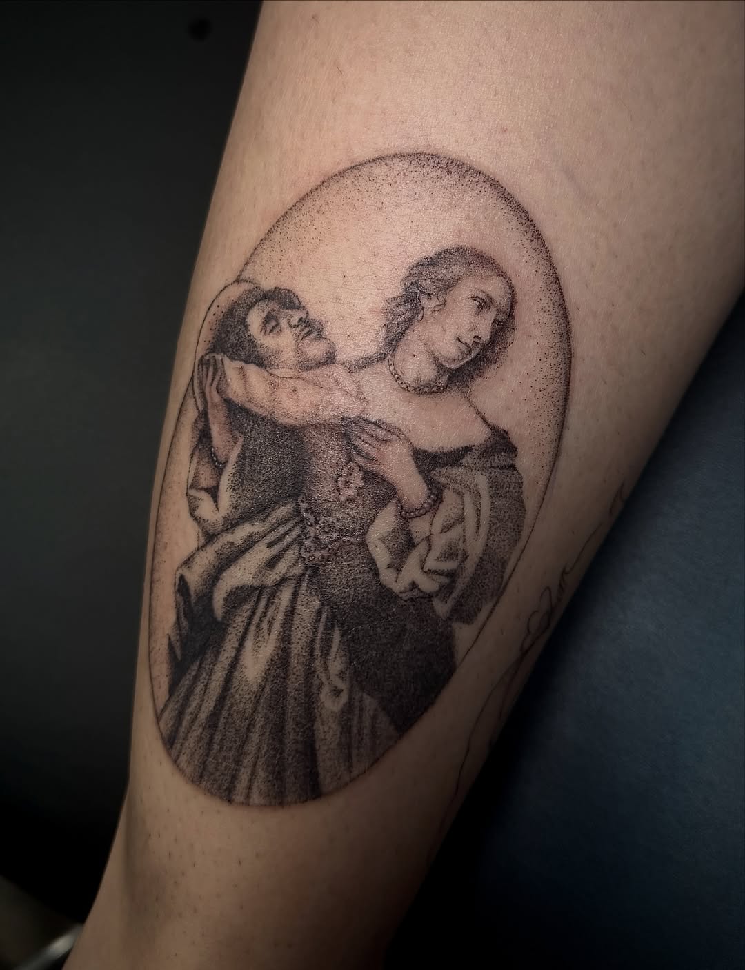 Tattoo by @tinkedtattoo — black_and_grey, dotwork