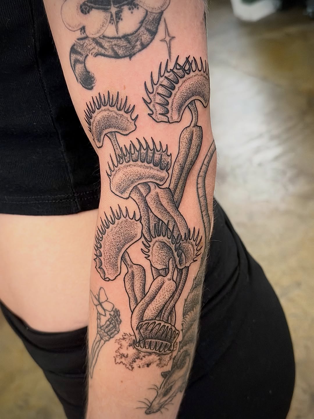 Tattoo by @scruffy_tattooer — dotwork, black_and_grey