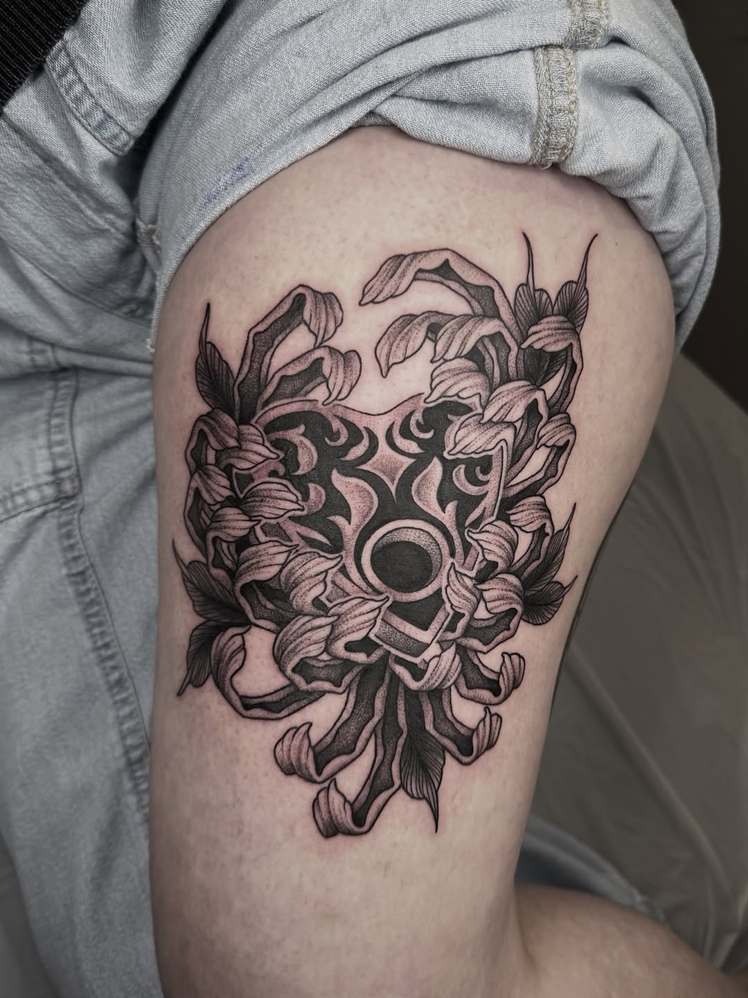Tattoo by @midnight.spell.art — black_and_grey, dotwork