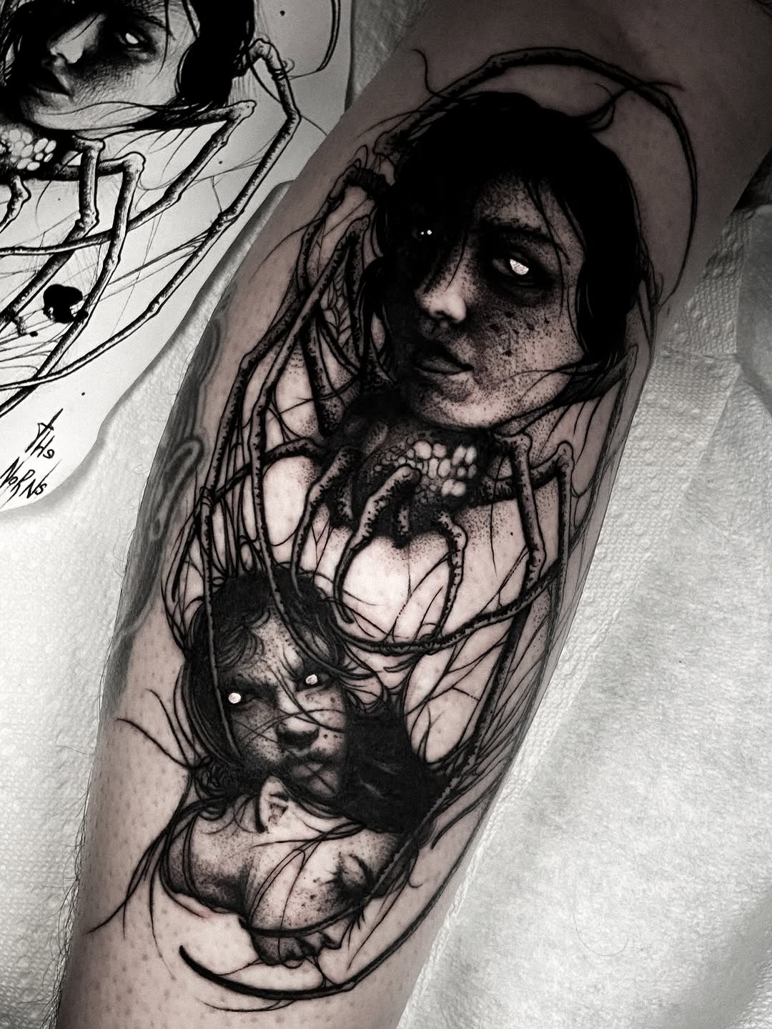 Tattoo by @bunche_tattoo โ dark_realism, black_and_grey
