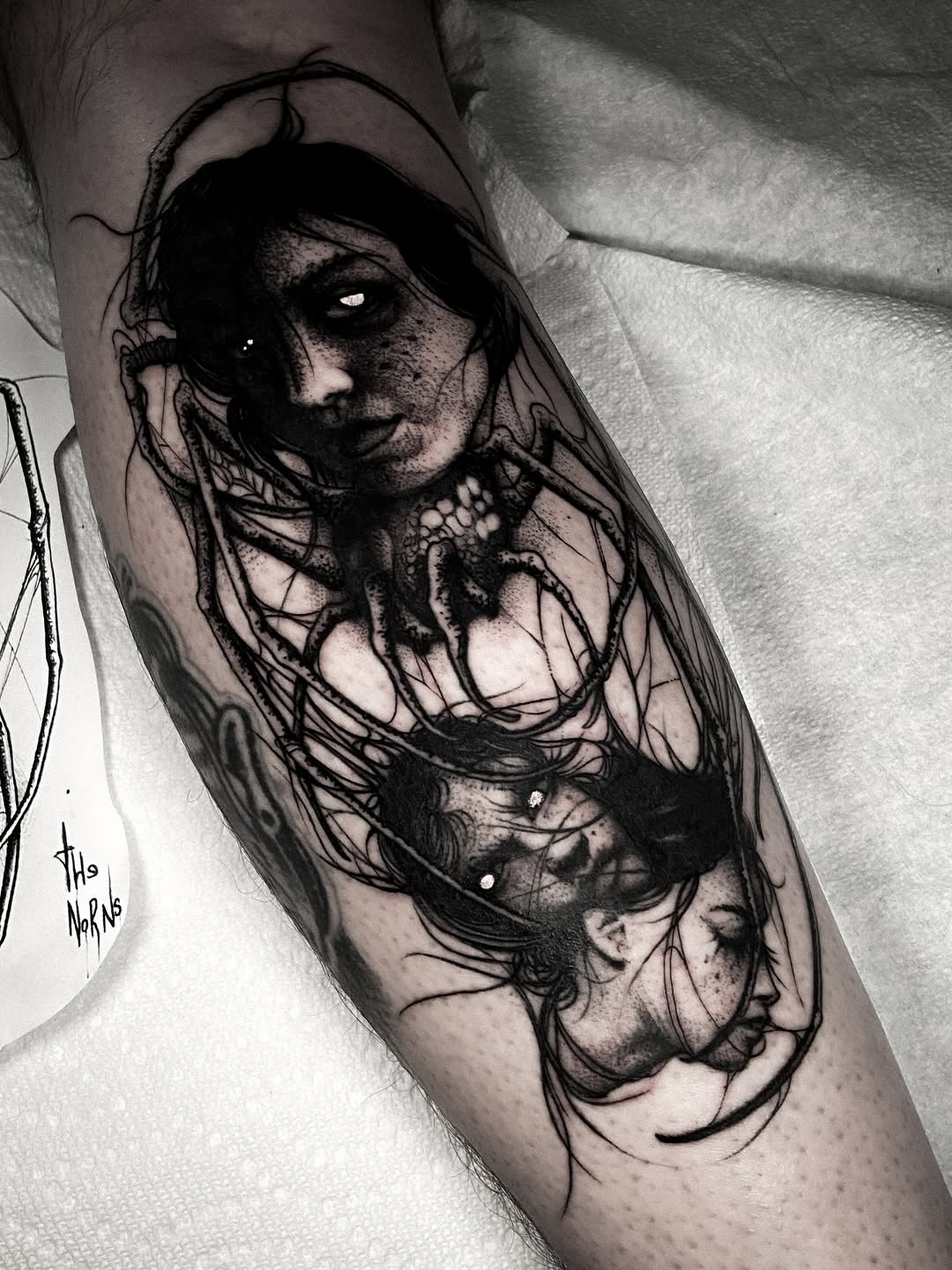 Tattoo by @bunche_tattoo โ dark_realism, black_and_grey