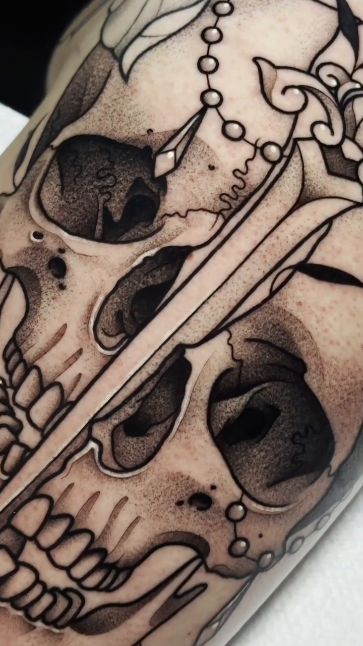 Tattoo by @artistbell — black_and_grey, illustrative