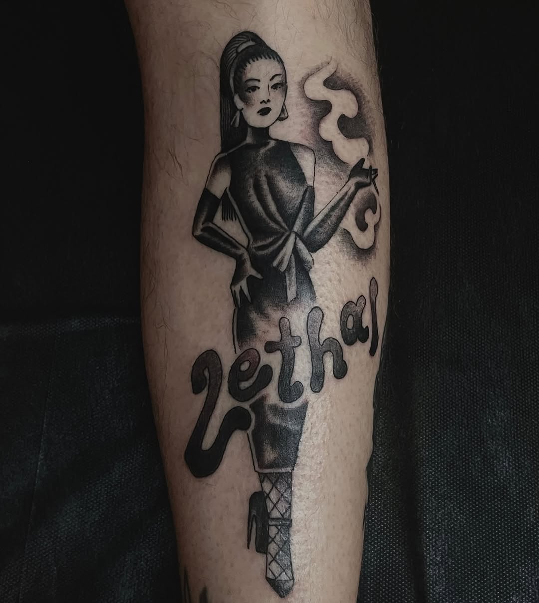 Tattoo by @audri_adorned — lettering_script, black_and_grey