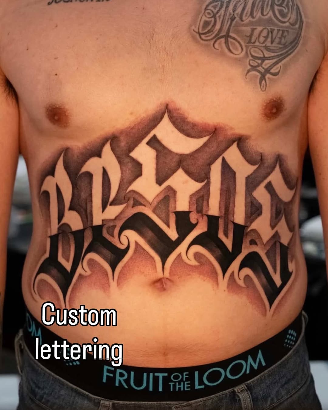 Tattoo by @trustydizon — lettering_script, blackwork