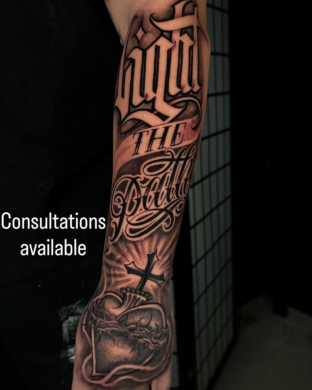 Tattoo by @trustydizon — lettering_script, black_and_grey