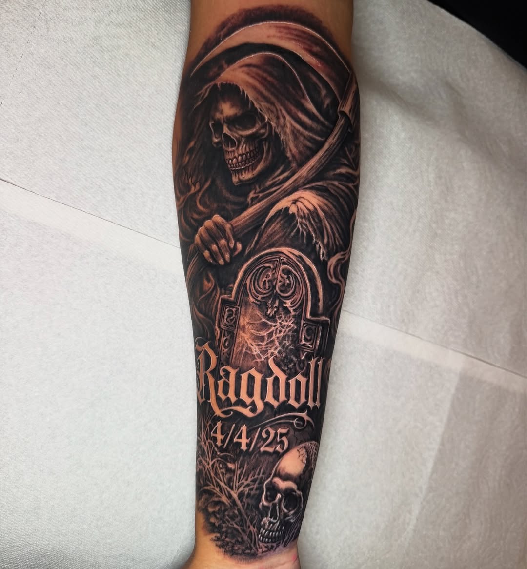 Tattoo by @freshink_tat2 — black_and_grey, realism