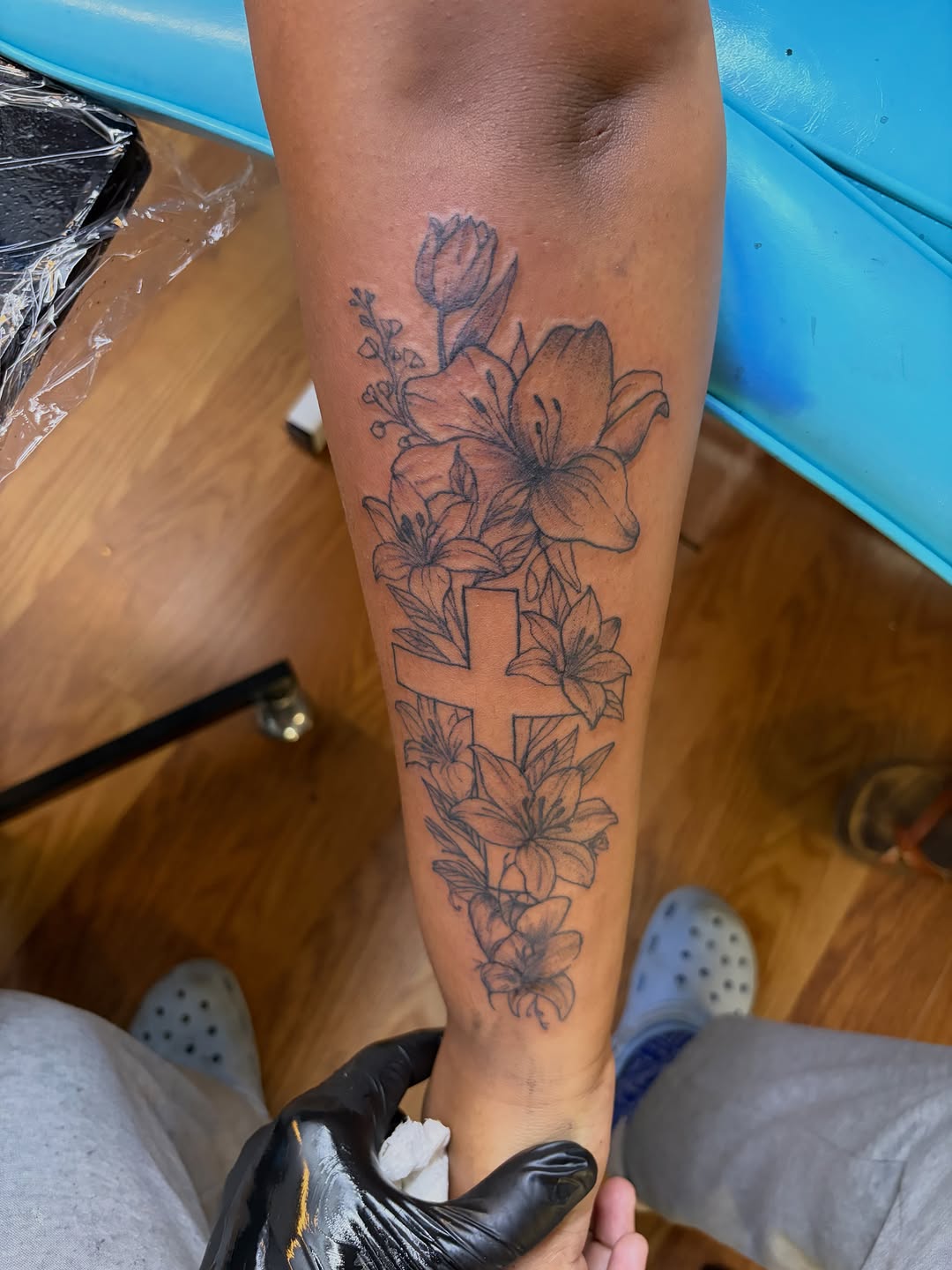Tattoo by @blacksaddleink — illustrative, black_and_grey