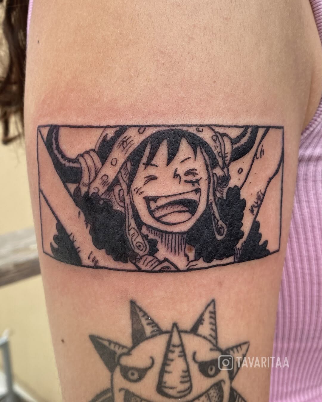 Tattoo by @tavaritaa — anime, blackwork