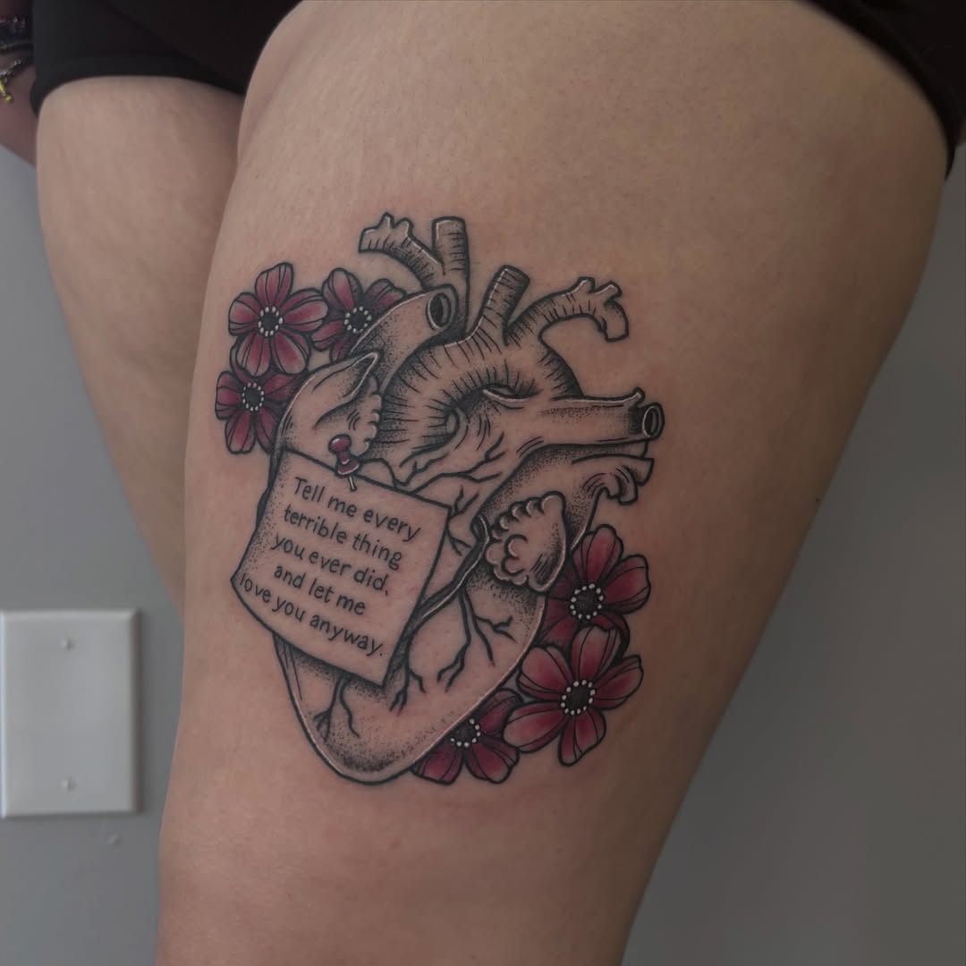 Tattoo by @tattoosbyemilyruth — realism, lettering_script