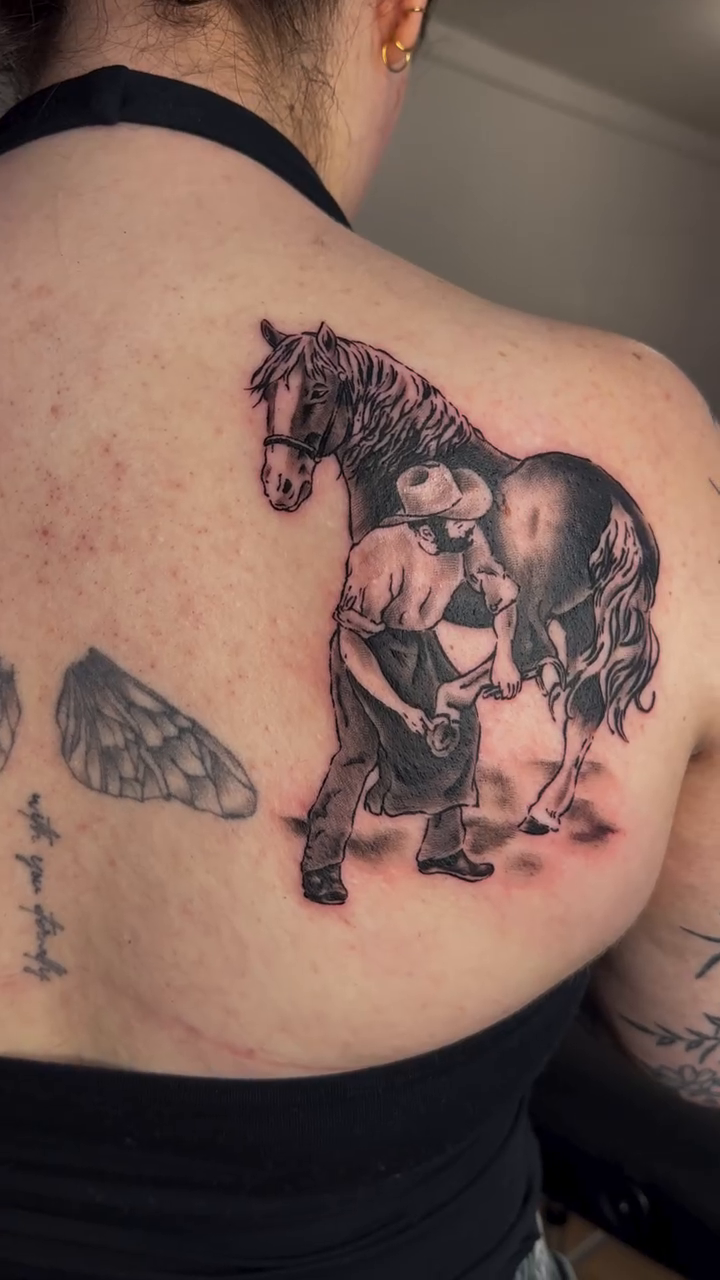 Tattoo by @rodeorosetattoo โ illustrative, black_and_grey