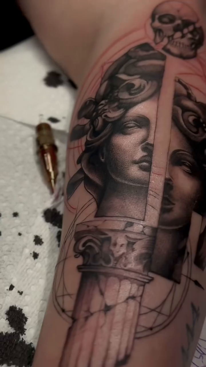 Tattoo by @medusas.ink.co — black_and_grey, realism