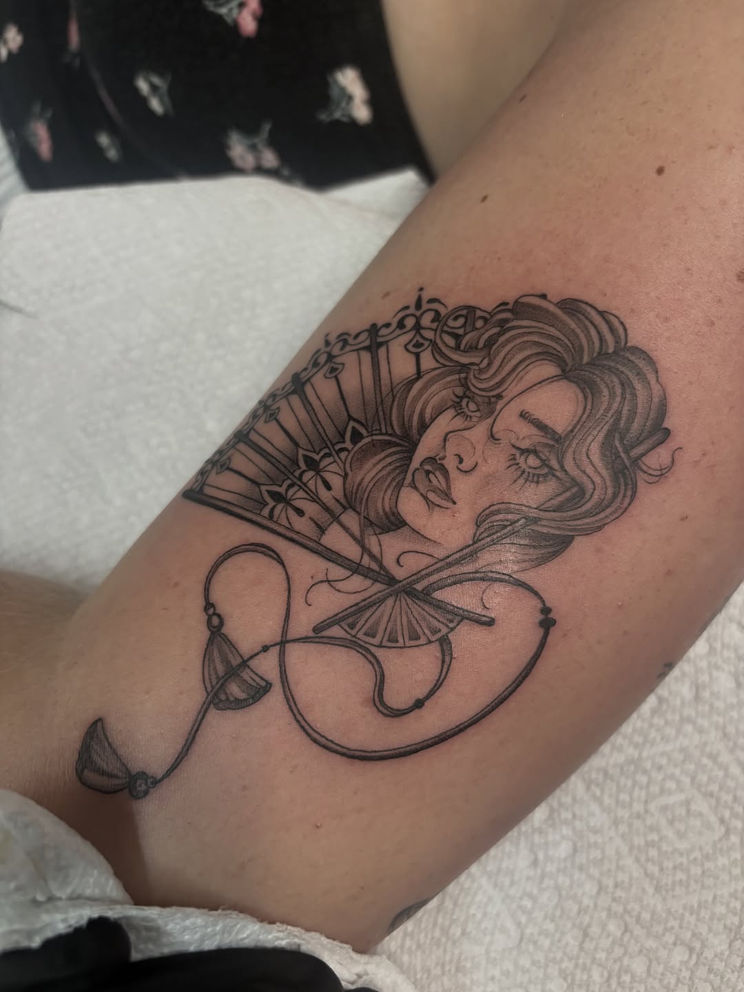 Tattoo by @genevieveink — black_and_grey, chicano