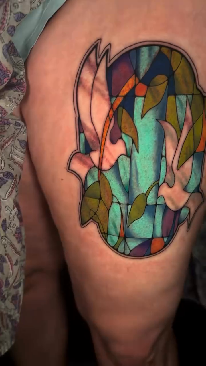 Tattoo by @_gwen.ink — illustrative, stained_glass