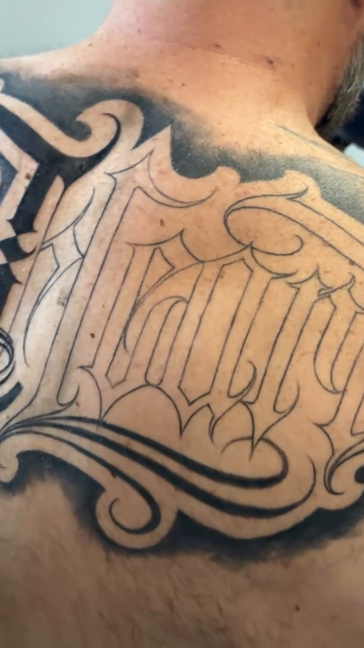 Tattoo by @playboy_script_ β lettering_script, blackwork