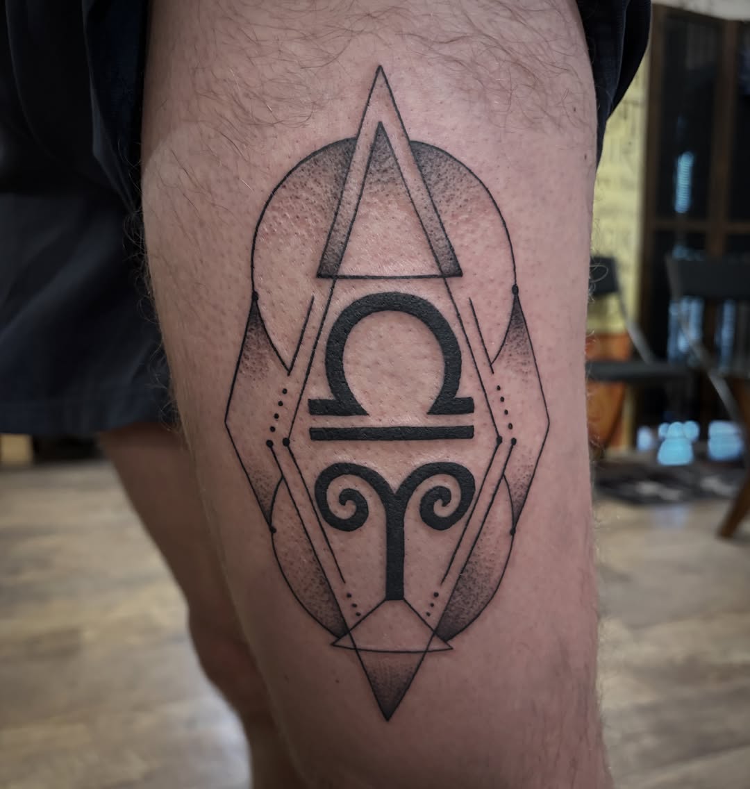 Tattoo by @theblackdottattoo — geometric, black_and_grey