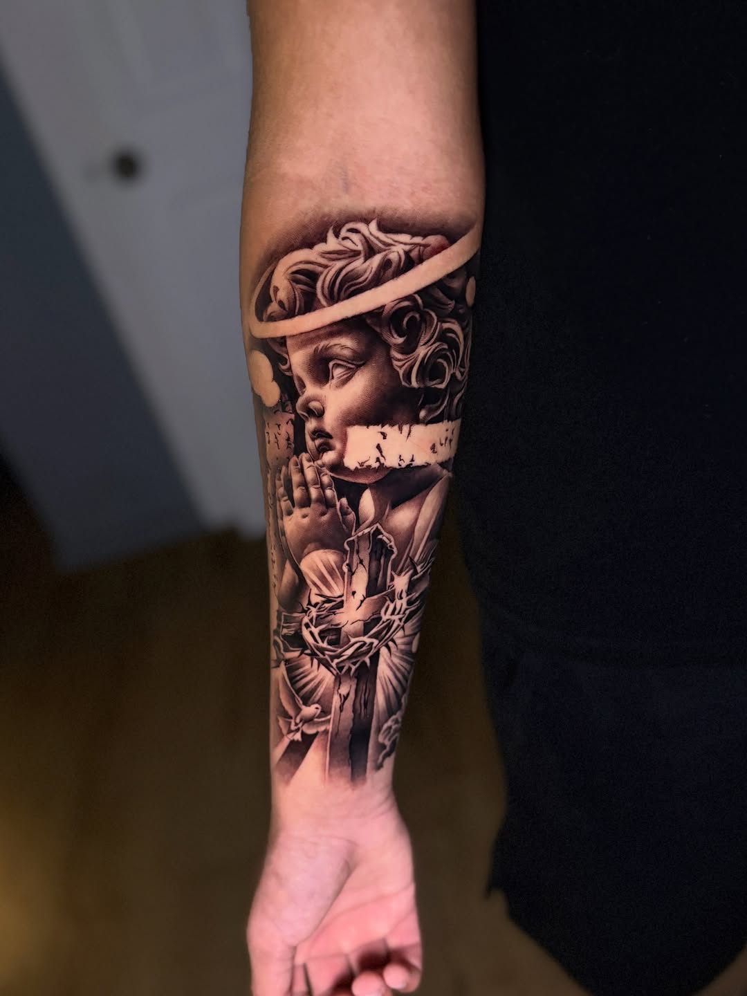 Tattoo by @milesjtattoos — realism, black_and_grey