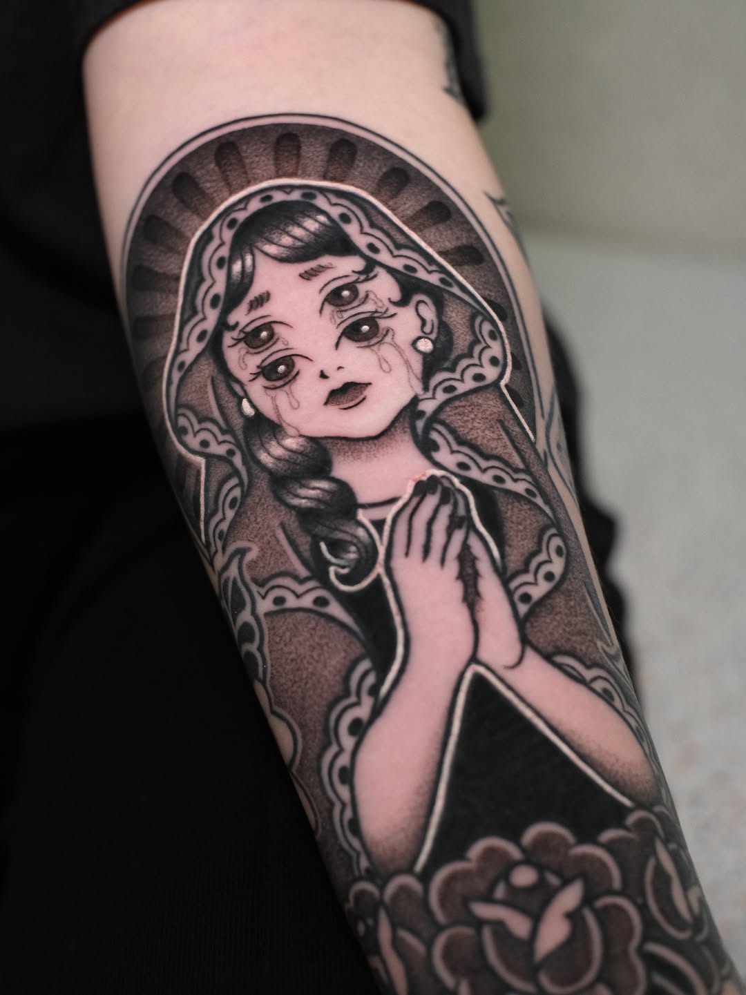 Tattoo by @miyookstattoo — blackwork, illustrative