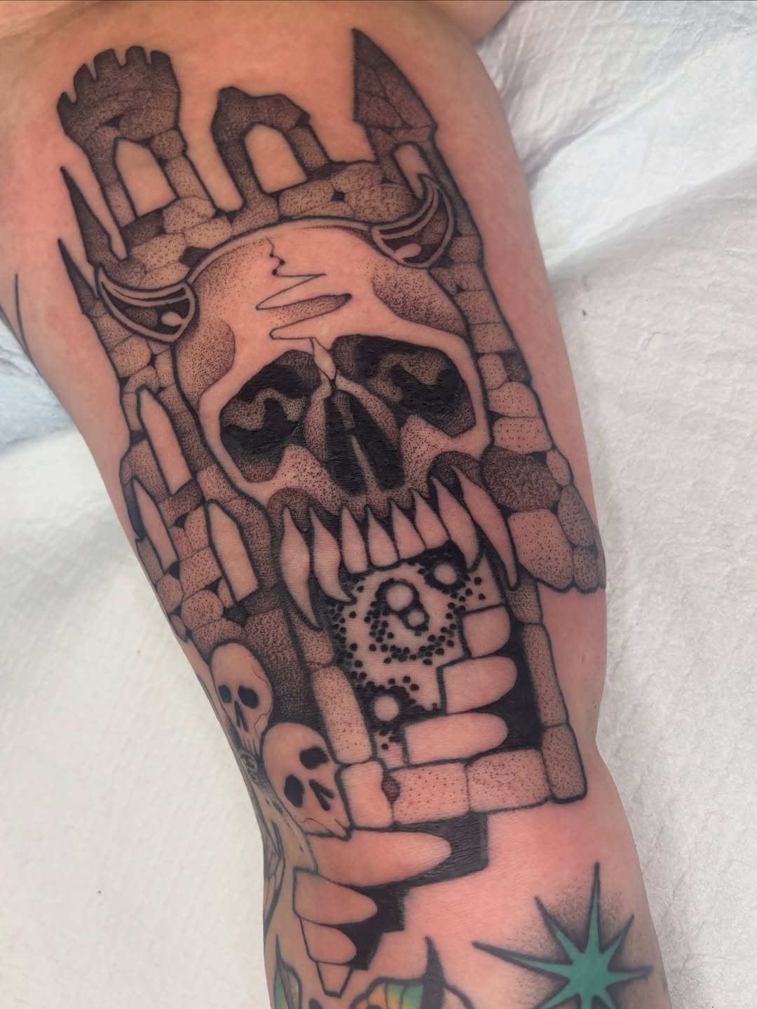 Tattoo by @carly.tattoos — dotwork, black_and_grey