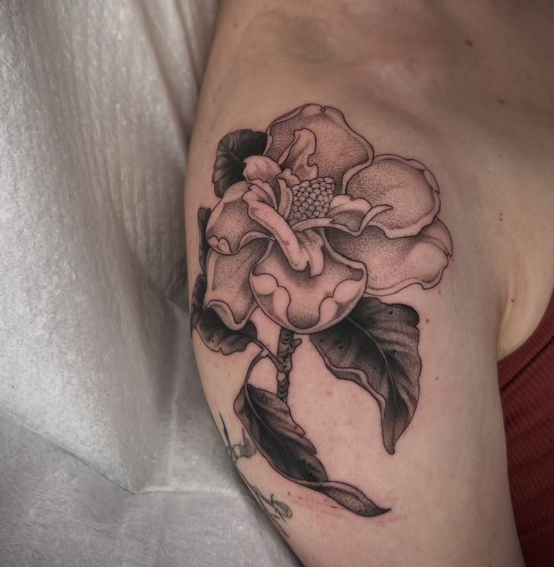 Tattoo by @revoltingworship — black_and_grey, realism