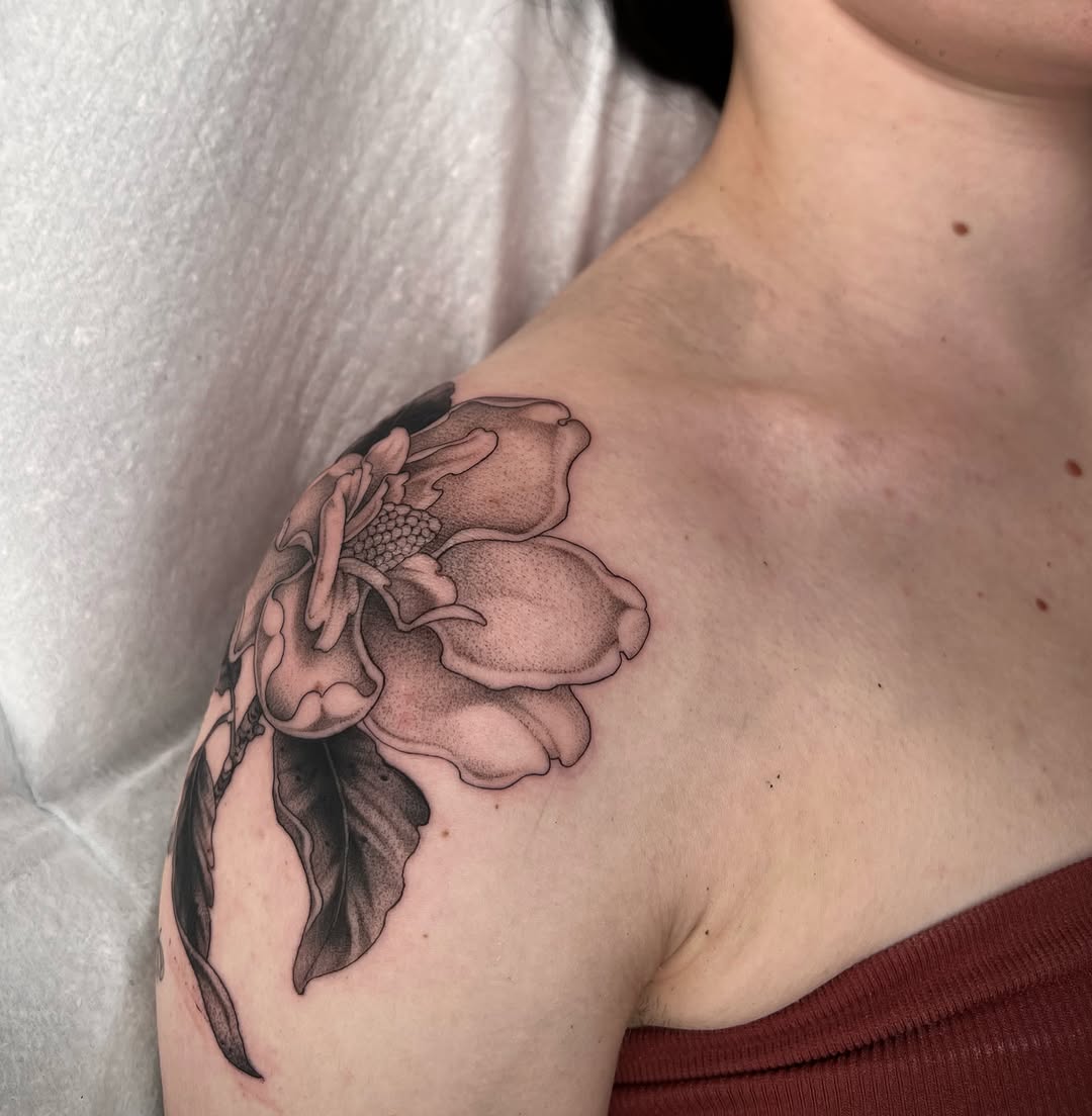Tattoo by @revoltingworship — black_and_grey, realism