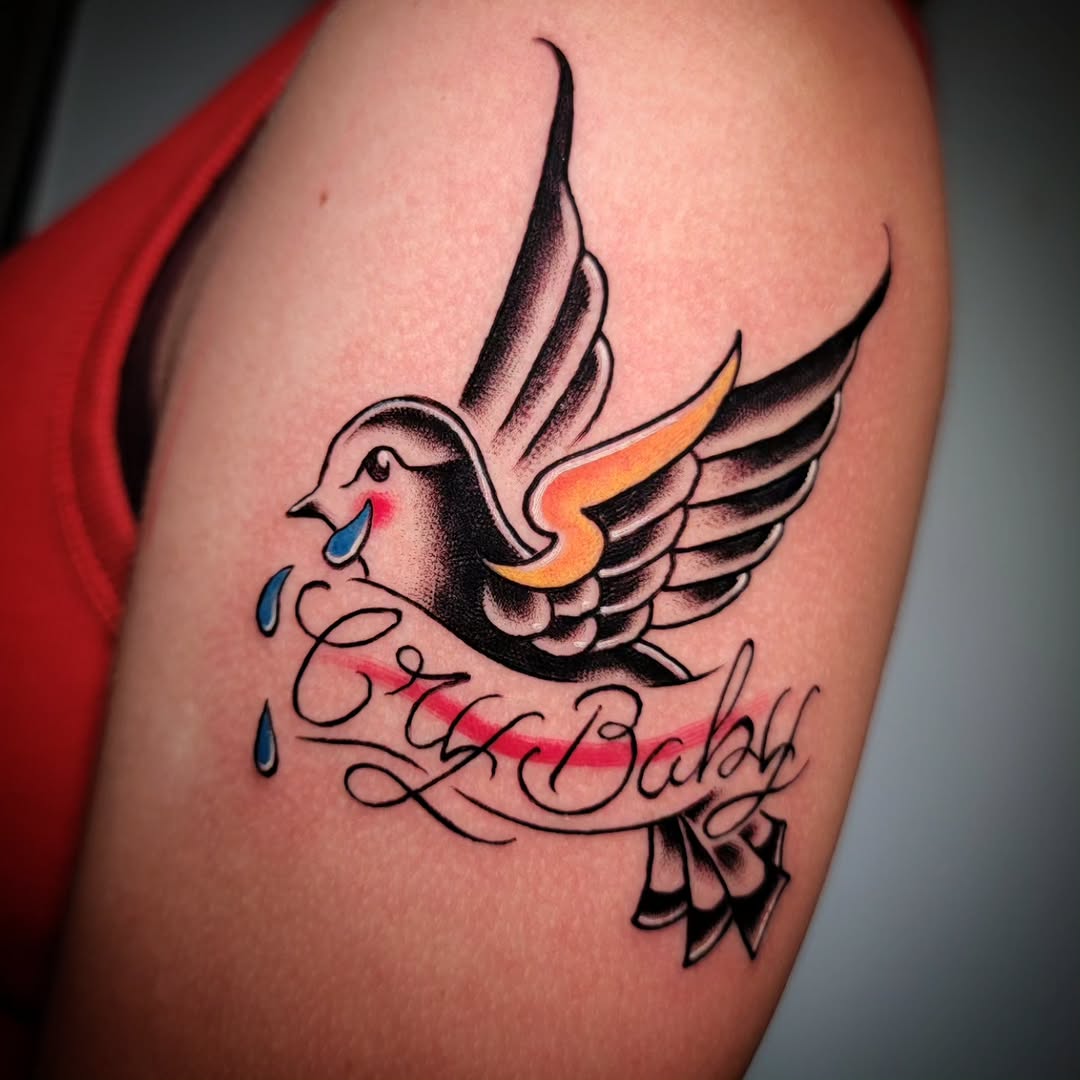 Tattoo by @suckafish_tattoos — american_traditional, lettering_script