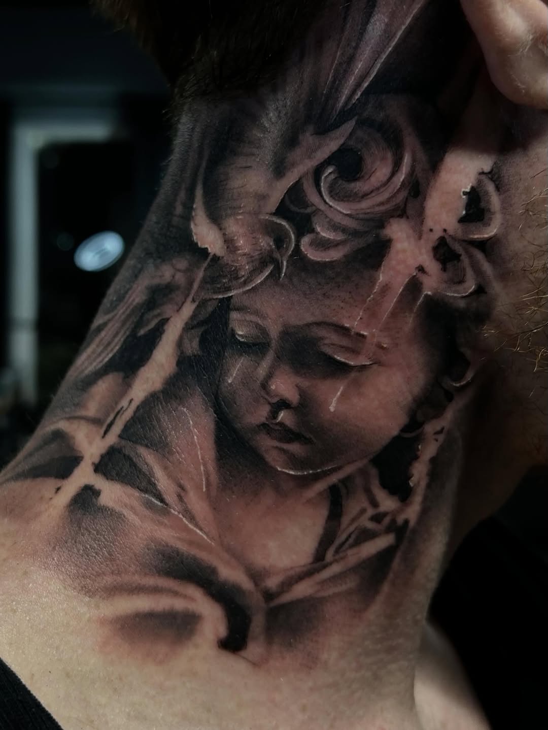 Tattoo by @cxrsmeiertattoos — realism, black_and_grey